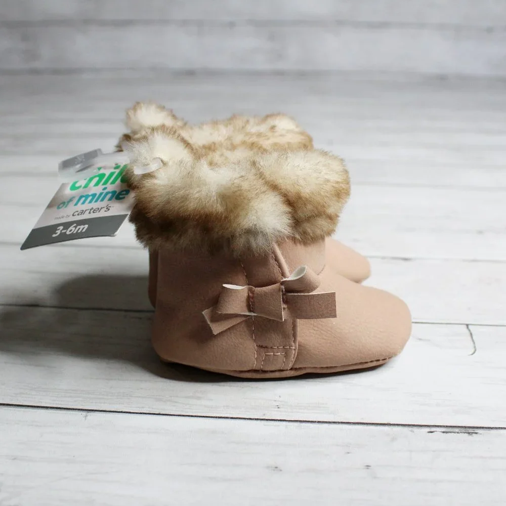 Carter's Baby Girl Winter Booties Crib Shoe Boots 3-6 Months Faux Fur